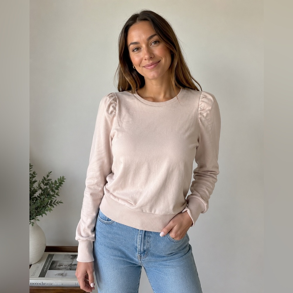 Stella & Dot Blush Pink Puff Sleeve Sweatshirt Size Small Cotton Pullover